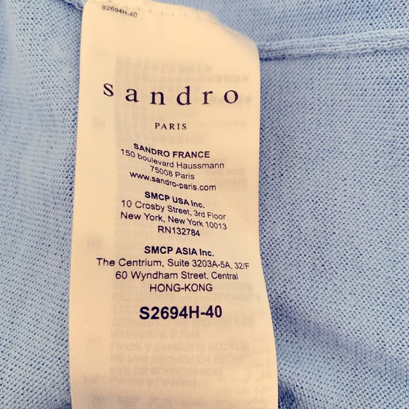 Sandro Blue Crew Neck Sweater with Red Beaded Logo - Picture 5 of 5